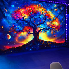 Simpkeely Tree of Life Galaxy Tapestry, Polyester Peach Skin Velvet, Fantasy Themed Indoor Wall Hanging, Woven Decor for Living Room, Bedroom, Office