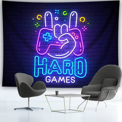 Simpkeely E-Sports Neon Gaming Tapestry, UV Reactive Fluorescent Game Controller Wall Hanging, Fantasy Themed Graphic Decor, Woven Peach Skin Velvet Fabric, Polyester, with No Power Needed, for Bedroom, Living Room, Home Office