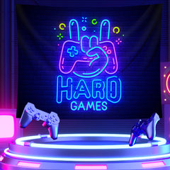 Simpkeely E-Sports Neon Gaming Tapestry, UV Reactive Fluorescent Game Controller Wall Hanging, Fantasy Themed Graphic Decor, Woven Peach Skin Velvet Fabric, Polyester, with No Power Needed, for Bedroom, Living Room, Home Office