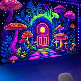 Simpkeely Mysterious Entrance Passage Of Mushroom Forest UV Black Light Tapestry, Large Size Peach Skin Fluorescent Tapestry, Bedroom Aesthetic Hanging Tapestry for Bedroom Office Living Room Home Decor, with Free Accessories