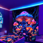 Simpkeely Vibrant Mushroom Cluster UV Black Light Tapestry - Large Fluorescent Wall Hanging with Glowing Colors, Magical Fantasy Theme, Perfect for Bedroom, Living Room, or Office Decor, Includes Free Accessories, Mushroom Decor