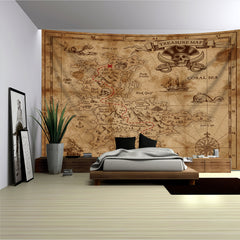Simpkeely Large Pirate Treasure Map Polyester Tapestry - Vibrant Photo Background Wall Hanging for Living Room, Bedroom, Office, and Home Decor - Includes Free Hanging Clips for Easy Installation