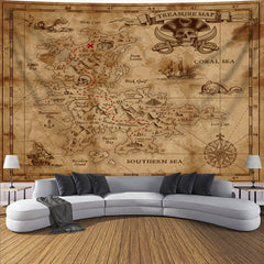 Simpkeely Large Pirate Treasure Map Polyester Tapestry - Vibrant Photo Background Wall Hanging for Living Room, Bedroom, Office, and Home Decor - Includes Free Hanging Clips for Easy Installation