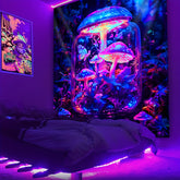Simpkeely Fantasy Mushroom Bottle Butterfly UV Black Light Tapestry, Large Polyester Woven Wall Hanging for Bedroom, Indoor Portrait Orientation, No Electricity Needed, Aesthetic Home Decor with Free Accessories, Bedroom Wall Decor