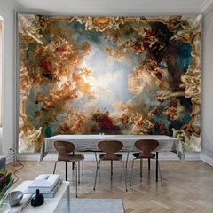 Simpkeely Baroque Ceiling Fresco Tapestry – Classical Renaissance Angel Wall Hanging, Grand Palace Sky Mural Art Decor for Living Room, Dining Room, or Studio