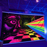Simpkeely UV Mysterious Eyes Rainbow, Grid Black Light Tapestry, Large Size Peach Skin Fluorescent Tapestry, Bedroom Aesthetic Hanging Tapestry For Bedroom Office Living Room Home Decor, Wall Decoration With Free Accessories