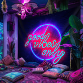 Simpkeely Good Vibes Only UV Black Light Tapestry - Large Fluorescent Wall Hanging with Neon Lettering, Peach Skin Fabric, Indoor Decor for Bedroom, Living Room, or Office, Includes Free Accessories, Party Decoration