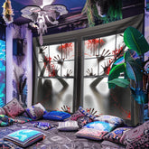 Simpkeely Zombie Hands Horror Window Tapestry – Bloody Handprint Halloween Wall Hanging, Scary Haunted House Decor, Spooky Shadow Figures Glow in the Dark Party Backdrop for Bedroom & Living Room