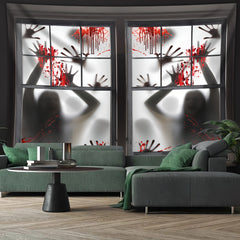 Simpkeely Zombie Hands Horror Window Tapestry – Bloody Handprint Halloween Wall Hanging, Scary Haunted House Decor, Spooky Shadow Figures Glow in the Dark Party Backdrop for Bedroom & Living Room