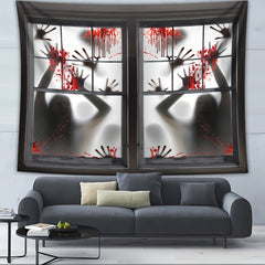 Simpkeely Zombie Hands Horror Window Tapestry – Bloody Handprint Halloween Wall Hanging, Scary Haunted House Decor, Spooky Shadow Figures Glow in the Dark Party Backdrop for Bedroom & Living Room