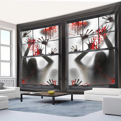 Simpkeely Zombie Hands Horror Window Tapestry – Bloody Handprint Halloween Wall Hanging, Scary Haunted House Decor, Spooky Shadow Figures Glow in the Dark Party Backdrop for Bedroom & Living Room