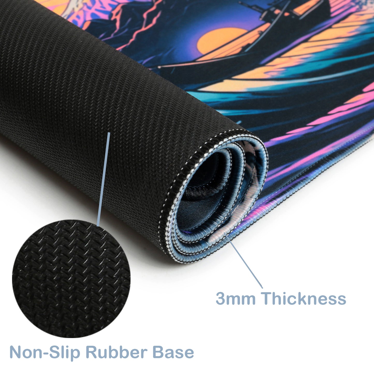 Simpkeely Large Japanese Sea Wave Gaming Mouse Pad - Blacklight Kanagawa Waterproof Desk Mat, Extended Non-Slip Rubber Base, Office & Home Computer Keyboard Pad