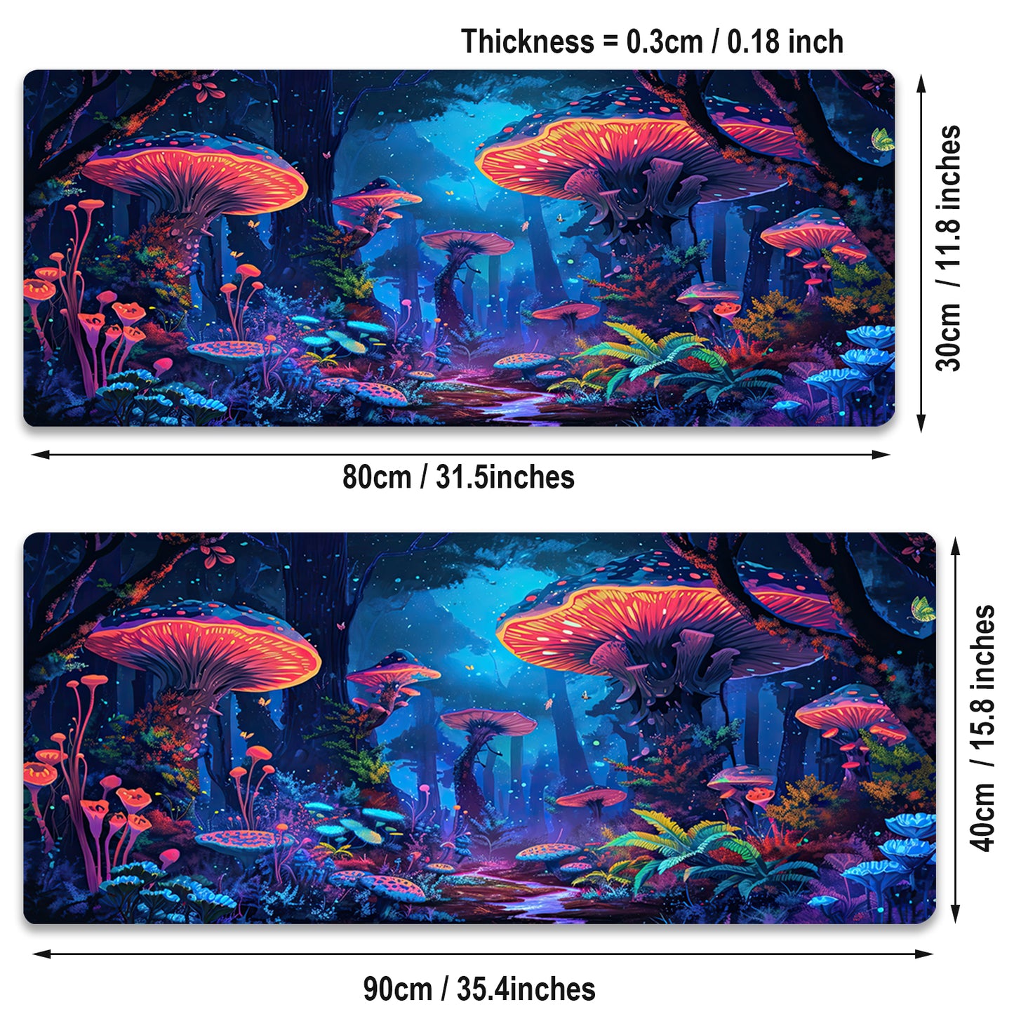 Simpkeely Large Fantasy Mushroom Gaming Mouse Pad - Blacklight Forest Desk Mat, Glowing Waterproof Extended Non-Slip Rubber Base, Office & Home Keyboard Pad