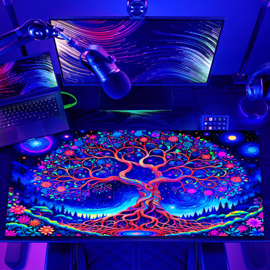 Simpkeely Vibrant Tree of Life Mouse Pad, Blacklight Gaming Extended Large Desk Pad, UV Reactive Long Computer Keyboard Big Mouse Mat with 3mm Non-Slip Rubber Base for Office Home