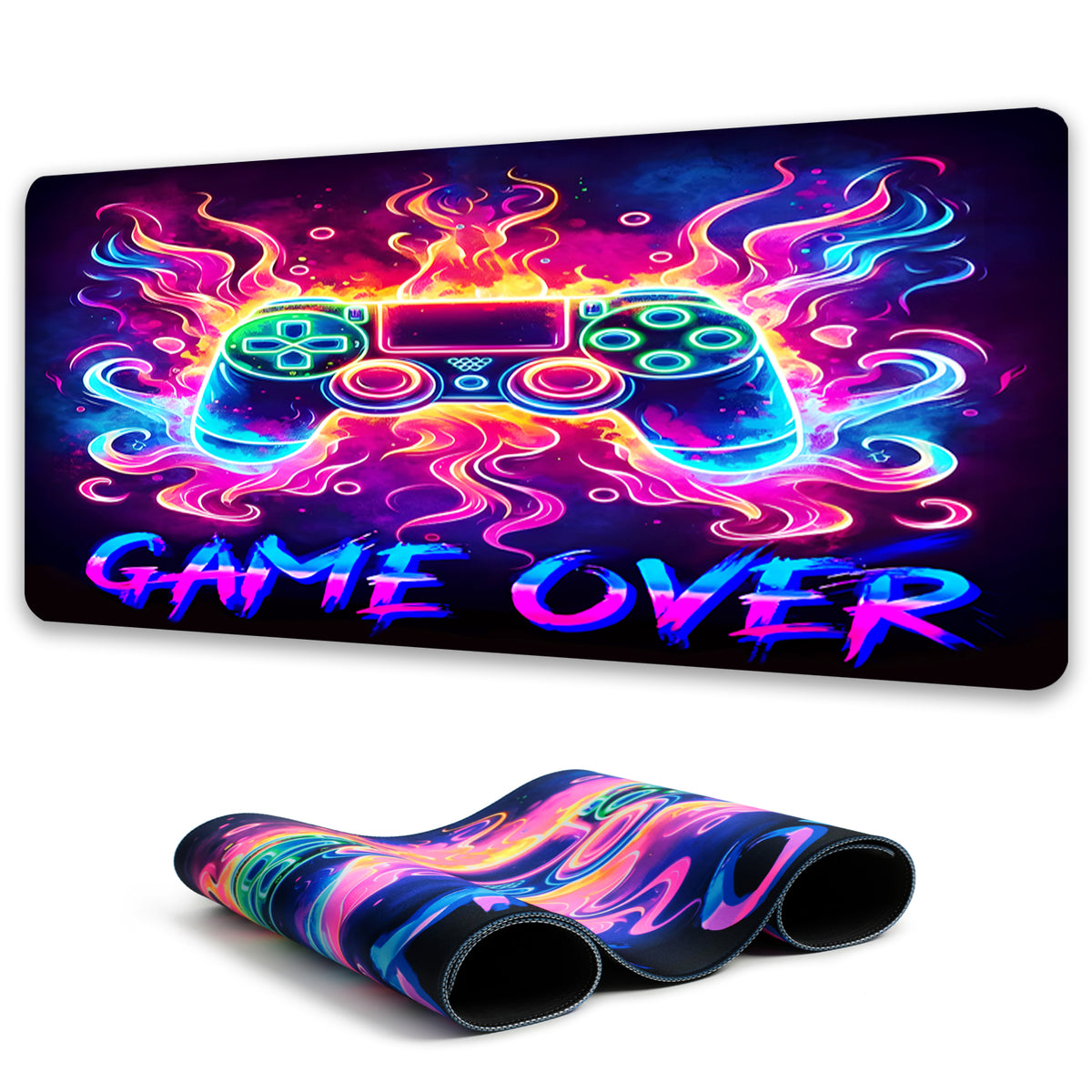 Simpkeely Blacklight Gaming Mouse Pad, Cool Neon Game Controller Extended Large Desk Pad, UV Reactive Long Big Mouse Mat with 3mm Non-Slip Rubber Base for Office Home
