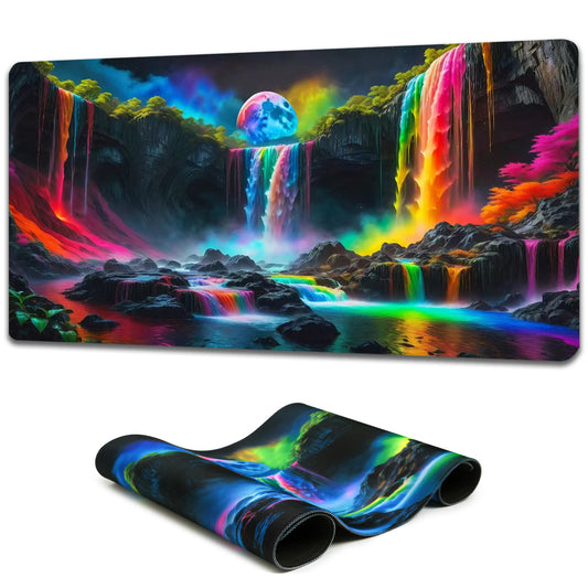 Simpkeely Large Fantasy Waterfall Gaming Mouse Pad - Blacklight Waterproof Glowing Desk Mat, Extended Non-Slip Rubber Base for Office & Home