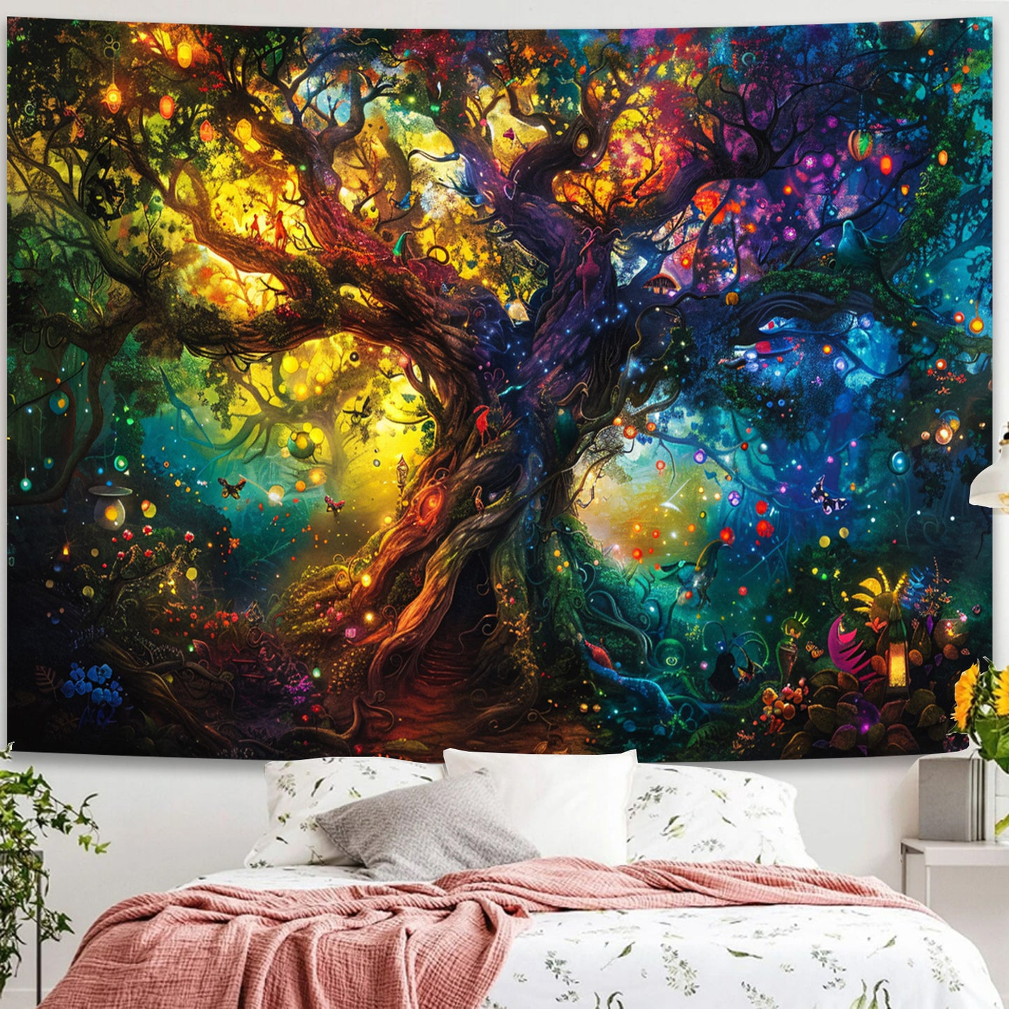 Simpkeely UV Reactive Tree of Life Blacklight Tapestry - Fantasy Forest Fairy Wall Hanging for Bedroom