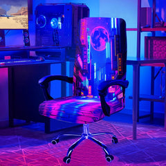 Simpkeely Blacklight Stretch Printed Computer Office Chair Covers, UV Reactive Celestial Universe Universal Desk Rotating Chair Slipcovers, Glow in The Dark Chair Protector Cover with Zipper