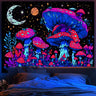 Simpkeely Blacklight Mushroom Tapestry - UV Reactive Glow in the Dark Mystical Night with Moon & Plant Fantasy Wall Hanging for Bedroom & Living Room