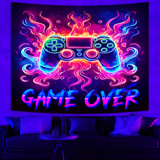 Simpkeely Blacklight Gaming Tapestry - Neon Game Controller Wall Art, UV Reactive Glow in the Dark Gaming Decor for Bedroom, Dorm, and Game Room