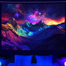 Simpkeely Blacklight Mountain Galaxy Tapestry, UV Reactive Colorful Forest Glow in the Dark Nature Landscape Wall Hanging, Neon Cosmic Starry Night Art for Bedroom