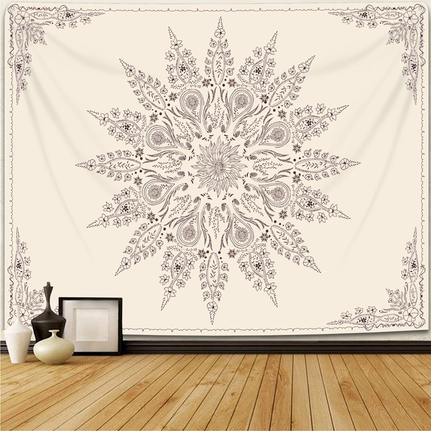 Simpkeely Mandala Floral Tapestry, Aesthetic Flower Bohemian Wall Hanging Decor, Medallion Boho Art Print Tapestries for Bedroom, Living Room