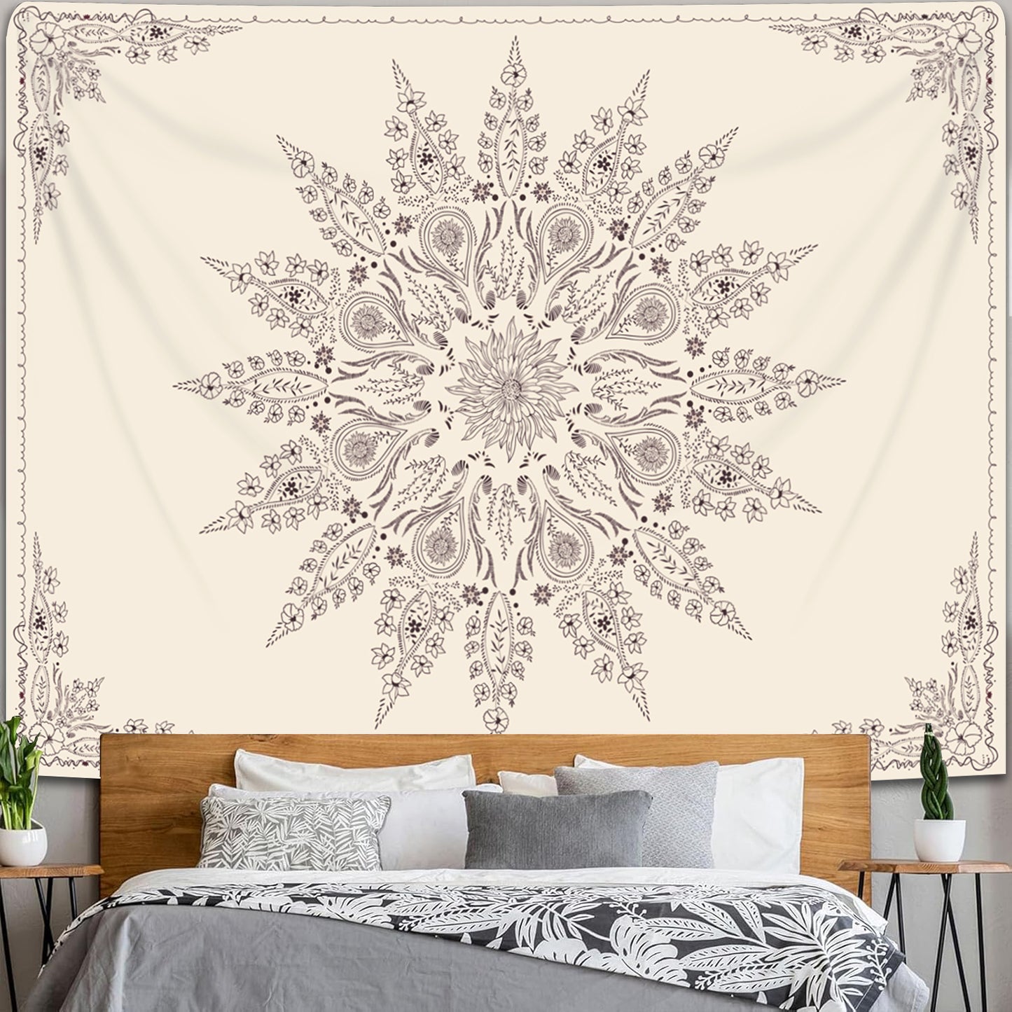 Simpkeely Mandala Floral Tapestry, Aesthetic Flower Bohemian Wall Hanging Decor, Medallion Boho Art Print Tapestries for Bedroom, Living Room
