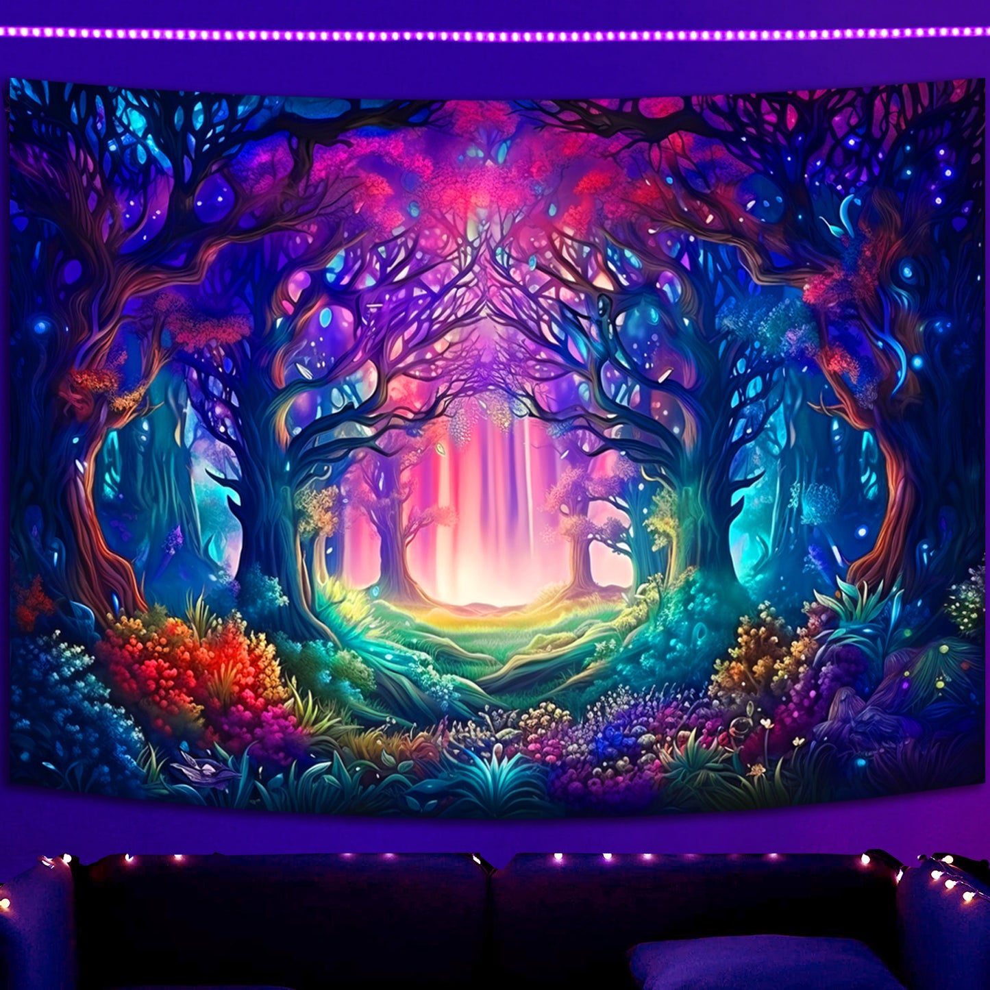 Simpkeely UV Reactive Fantasy Forest Blacklight Tapestry - Magical Tree Wall Hanging for Bedroom & Living Room