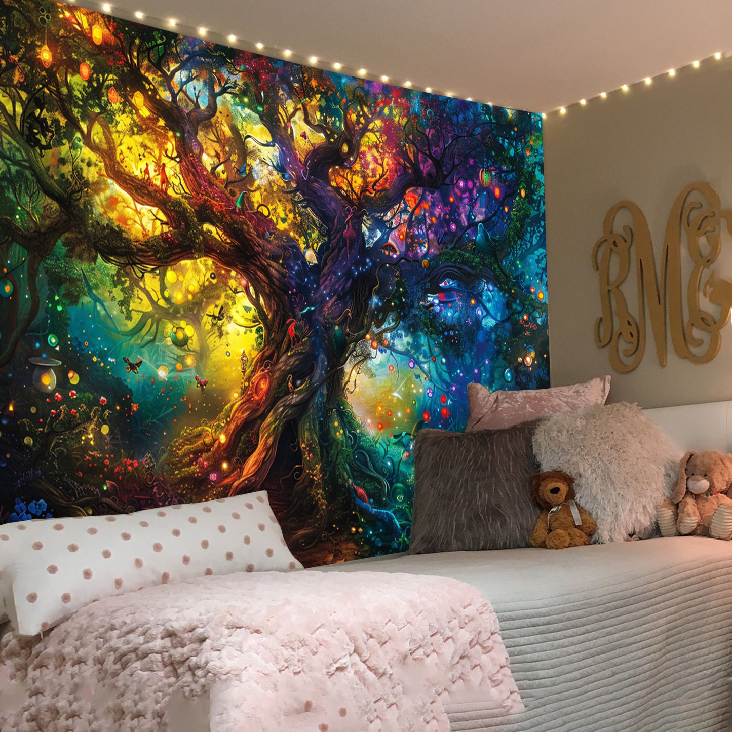 Simpkeely UV Reactive Tree of Life Blacklight Tapestry - Fantasy Forest Fairy Wall Hanging for Bedroom