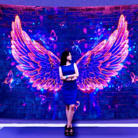 Simpkeely Blacklight Angel Wings Tapestry - UV Reactive Neon Butterfly Aesthetic Wall Art Decor for Bedroom, Living Room
