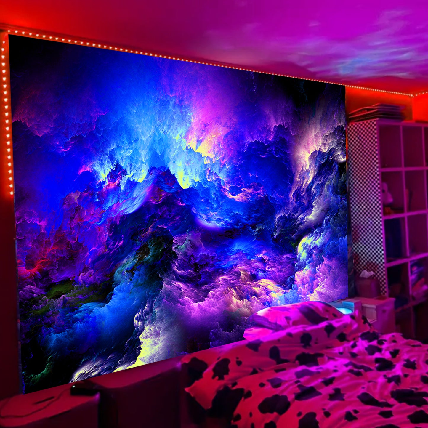 Simpkeely Colorful Clouds Tapestry, Blacklight Sky Universe Nature Abstract Surrealism Sea of Clouds Aesthetic Dream Waves UV Reactive Glowing Wall Hanging for Bedroom, Living Room