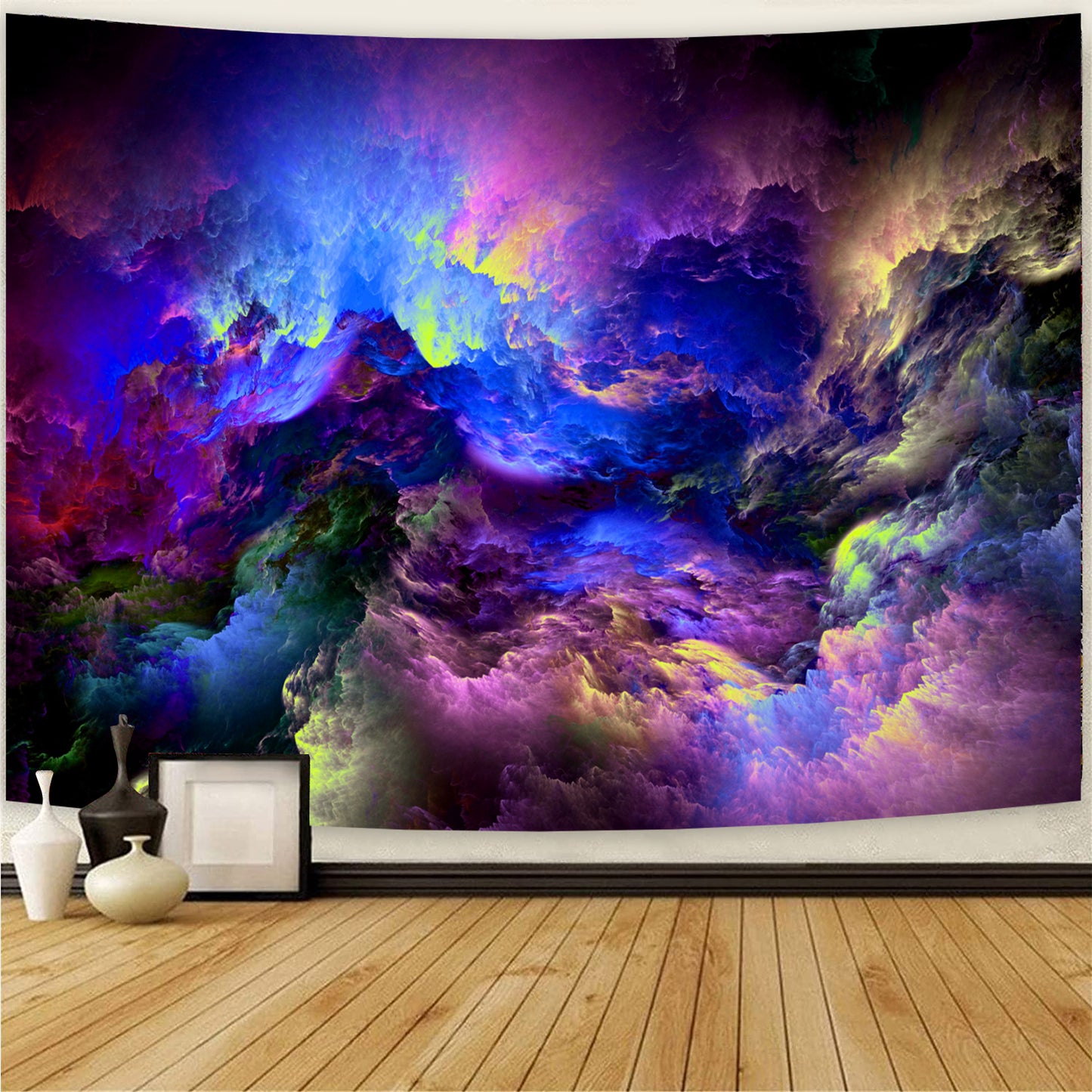 Simpkeely Colorful Clouds Tapestry, Blacklight Sky Universe Nature Abstract Surrealism Sea of Clouds Aesthetic Dream Waves UV Reactive Glowing Wall Hanging for Bedroom, Living Room