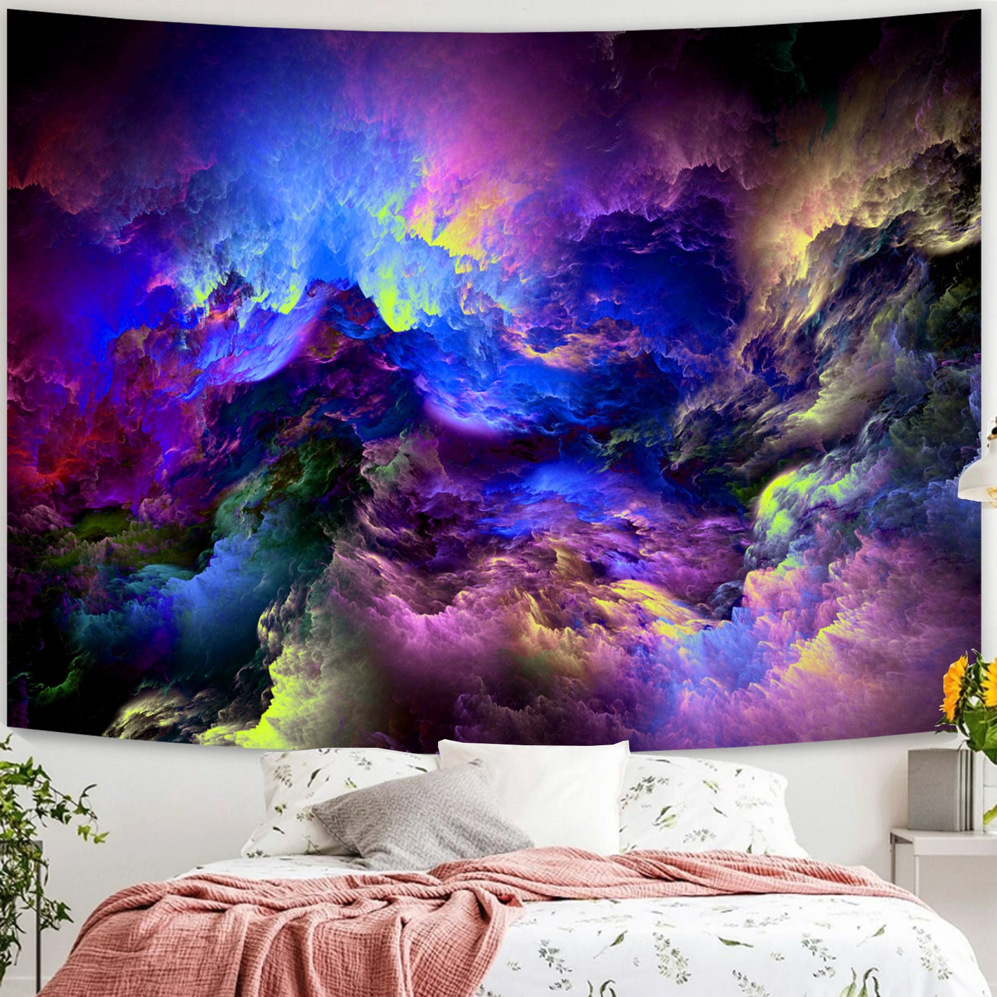 Simpkeely Colorful Clouds Tapestry, Blacklight Sky Universe Nature Abstract Surrealism Sea of Clouds Aesthetic Dream Waves UV Reactive Glowing Wall Hanging for Bedroom, Living Room