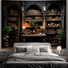 Simpkeely Gothic Bookshelf Tapestry Vintage Medieval Old Library Tapestries Student Book Office Bedroom Wall Art College Dorm Decor