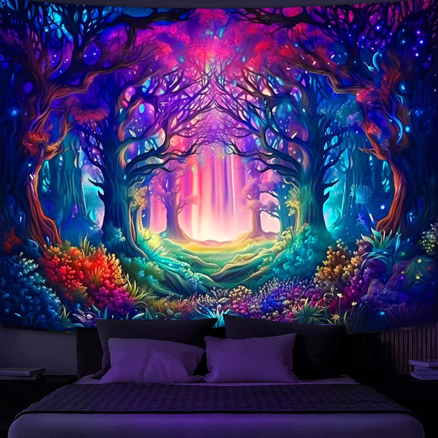 Simpkeely UV Reactive Fantasy Forest Blacklight Tapestry - Magical Tree Wall Hanging for Bedroom & Living Room