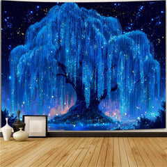 Simpkeely Blacklight Tree of Life Tapestry - UV Reactive Neon Willow & Galaxy Starry Night Wall Hanging, Mystical Aesthetic Wall Art for Bedroom, Living Room & Party Decor