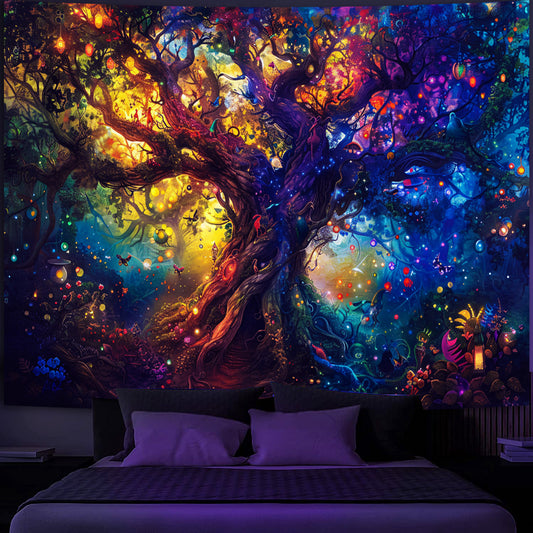 Simpkeely UV Reactive Tree of Life Blacklight Tapestry - Fantasy Forest Fairy Wall Hanging for Bedroom