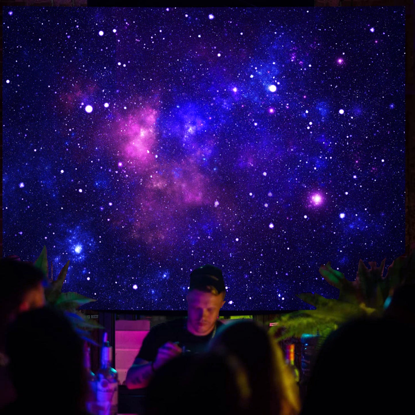 Simpkeely Blacklight Galaxy Tapestry, Blue Space Starry Sky Night Universe Wall Hanging, UV Reactive Glow in the Dark Purple Party Backdrop Aesthetic Tapestry for Bedroom