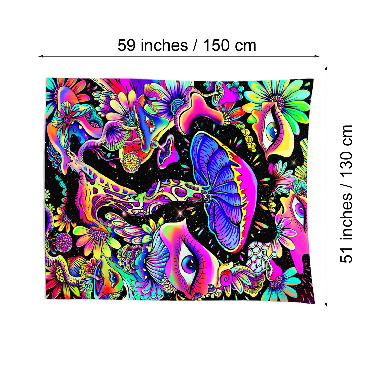 Simpkeely Blacklight Mushroom Tapestry, Floral Eyes Tapestry UV Reactive Neon Tapestries Posters Glow in the Dark Party Backdrop for Bedroom Dorm Living Room