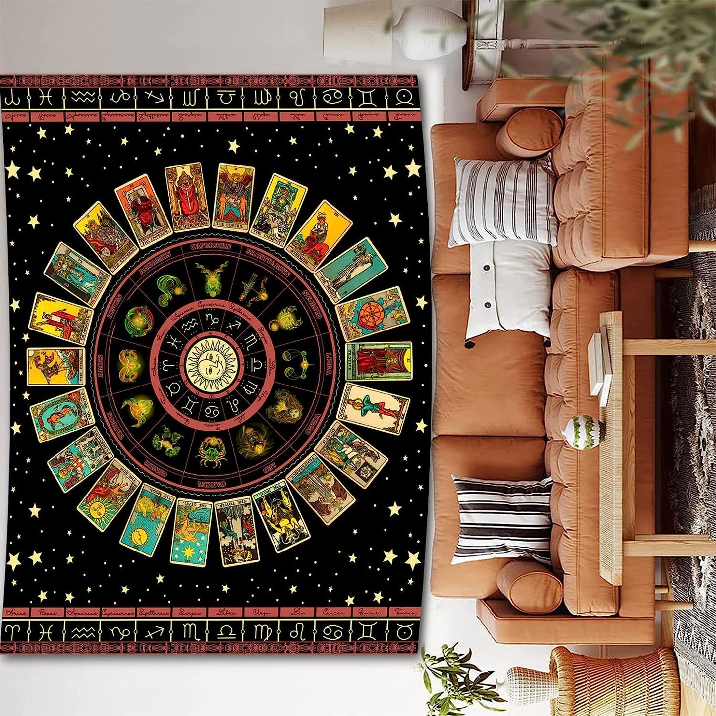 Simpkeely Blacklight Astrology Tarot Tapestry, Wheel of The Zodiac Spiritual Tapestries, UV Reactive Stars Constellation Decoration Wall Hanging Neon Tapestry for Bedroom Aesthetic