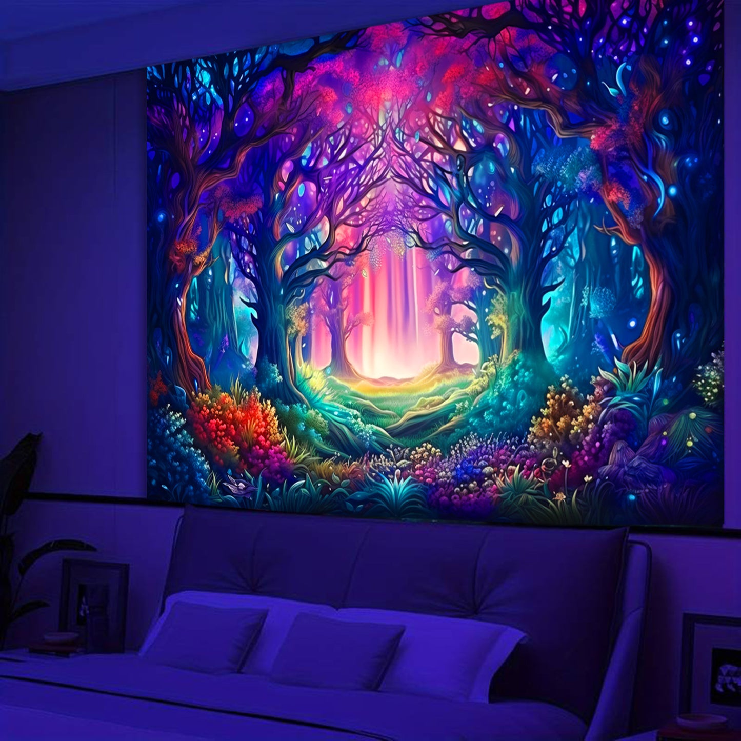 Simpkeely UV Reactive Fantasy Forest Blacklight Tapestry - Magical Tree Wall Hanging for Bedroom & Living Room