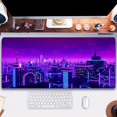 Simpkeely Gaming Mouse Pad, Blacklight Metaverse City 3D Cyberpunk Extended Large Desk Pad, UV Reactive Long Computer Keyboard Big Mouse Mat with 3mm Non-Slip Rubber Base for Office Home