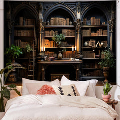 Simpkeely Gothic Bookshelf Tapestry Vintage Medieval Old Library Tapestries Student Book Office Bedroom Wall Art College Dorm Decor