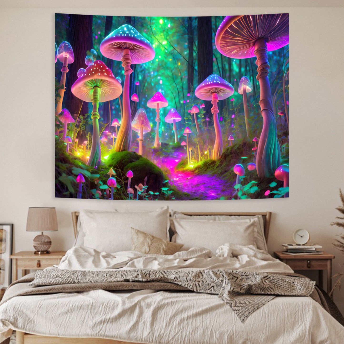 Simpkeely Fantasy Mushroom Tapestry Blacklight Neon Glow Forest Tapestry Wall Hanging Magical Landscape Wall Art for Bedroom