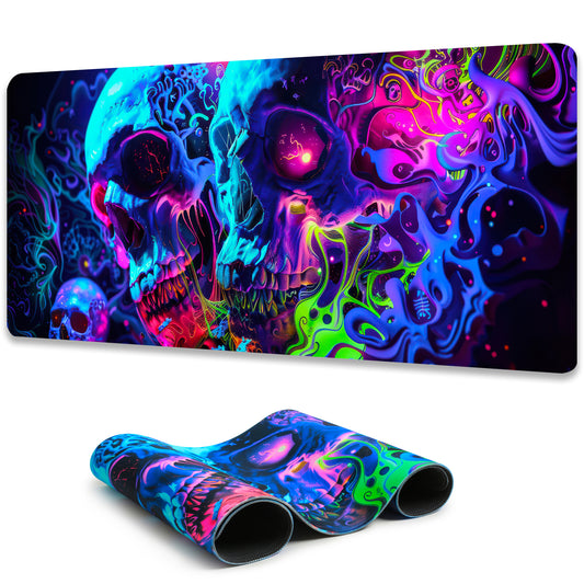 Simpkeely Horror Skull Mouse Pad, Large Waterproof Blacklight Colorful Skeleton Neon Gaming Non-Slip Rubber Base Mousemat, Glow in The Dark Abstract Desk Mat for Office Home