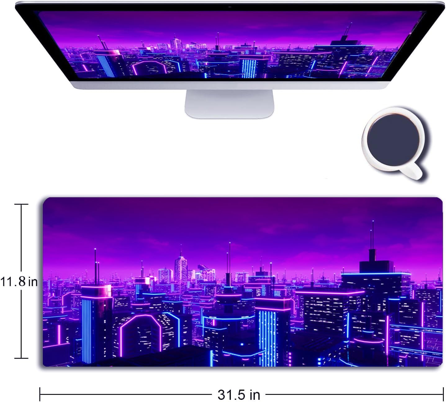 Simpkeely Gaming Mouse Pad, Blacklight Metaverse City 3D Cyberpunk Extended Large Desk Pad, UV Reactive Long Computer Keyboard Big Mouse Mat with 3mm Non-Slip Rubber Base for Office Home
