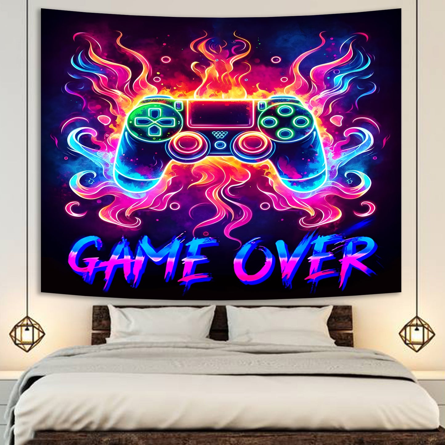 Simpkeely Blacklight Gaming Tapestry - Neon Game Controller Wall Art, UV Reactive Glow in the Dark Gaming Decor for Bedroom, Dorm, and Game Room