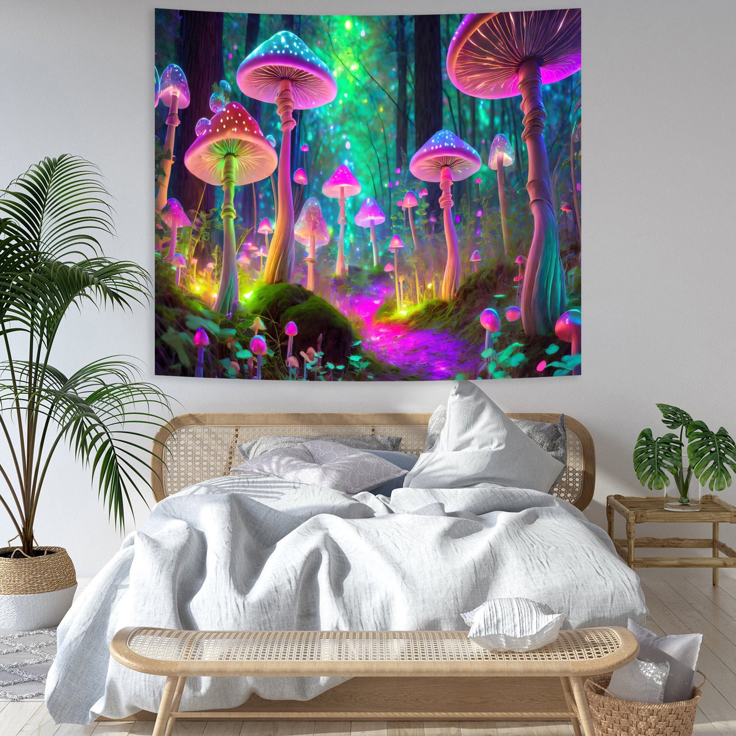 Simpkeely Fantasy Mushroom Tapestry Blacklight Neon Glow Forest Tapestry Wall Hanging Magical Landscape Wall Art for Bedroom