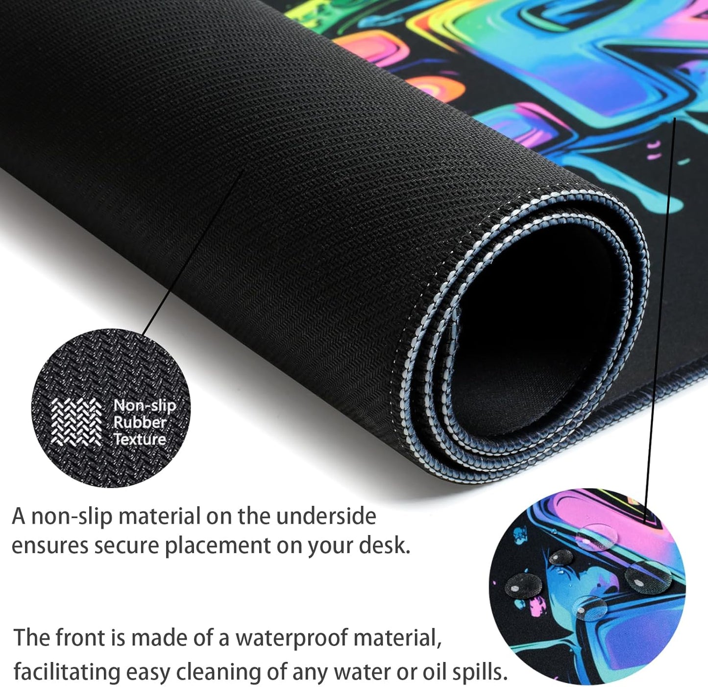 Simpkeely Gamer Gaming Mouse Pad, Blacklight Game Controller Horror Skull Waterproof Large Mouse Mat, 31.5" x 11.8" Skeleton Glowing Extended Non-Slip Rubber Base, Office & Home Keyboard Pad
