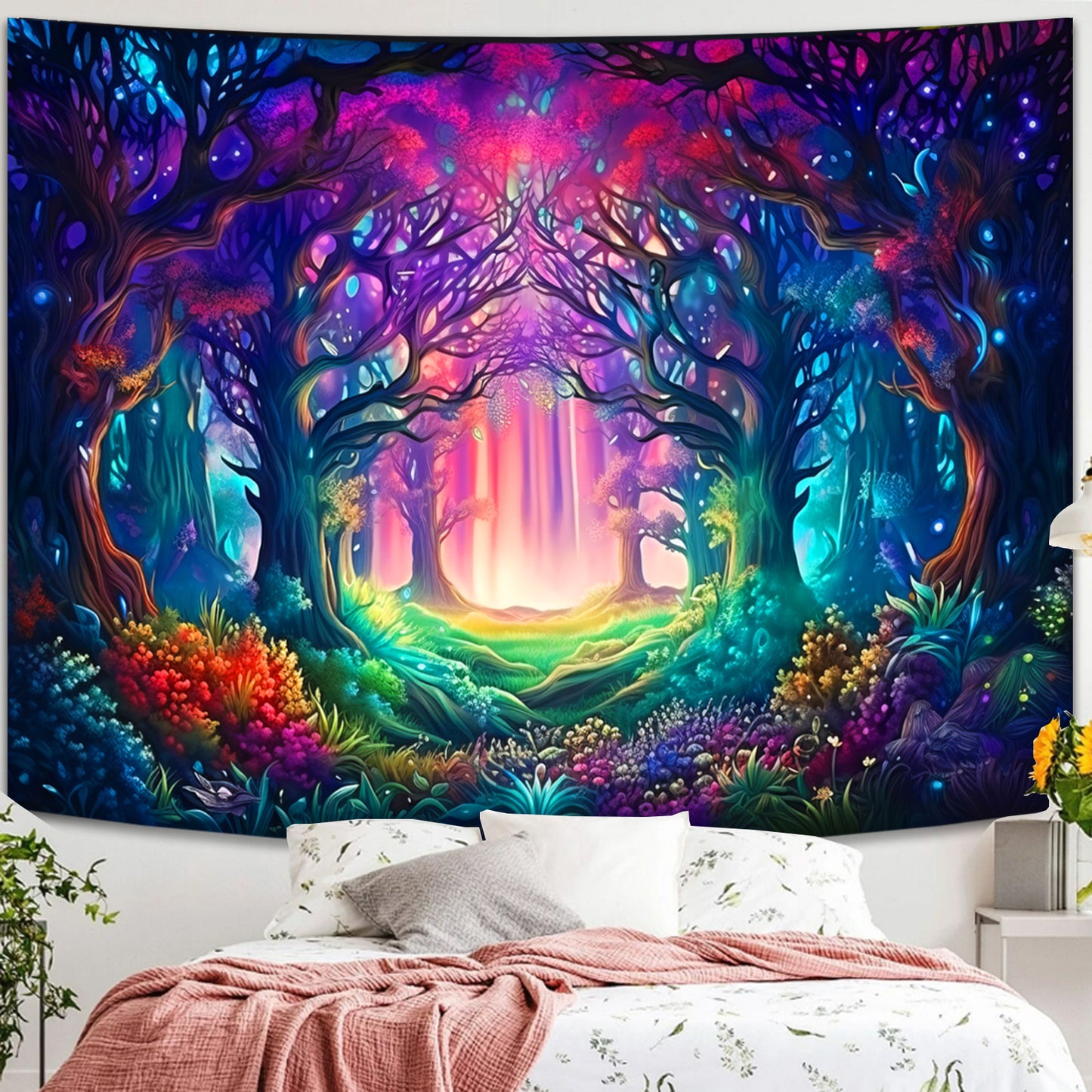 Simpkeely UV Reactive Fantasy Forest Blacklight Tapestry - Magical Tree Wall Hanging for Bedroom & Living Room